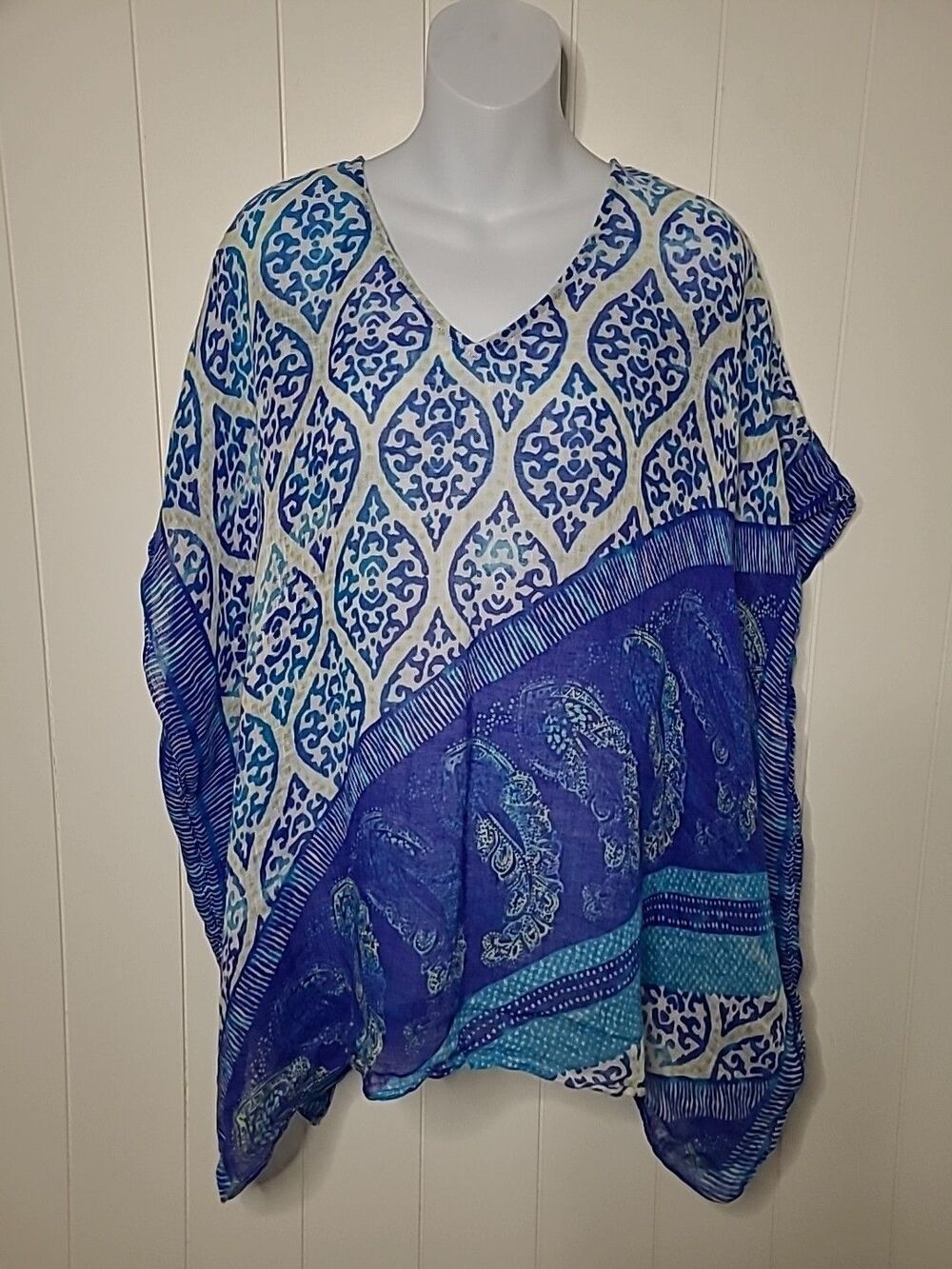 Chico's Poncho Linen Top Women's Size L/XL Coastal Artsy Beach Summer